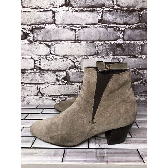Aquatalia Shoes - Aquatalia Taupe Suede Leather Side Zip Heel Ankle Booties Women’s Sz 10M US/41EU